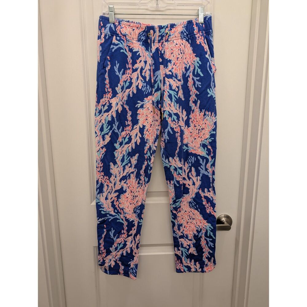 Lilly Pulitzer Coral Print Jogger Pants Womens Small Drawstring French Terry